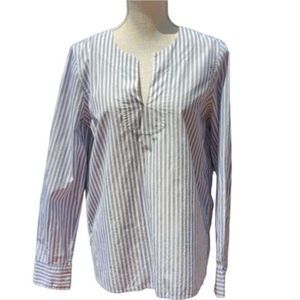 J. Crew Women's Blue Stripe Long Sleeve‎ Pullover Cotton Shirt Top, Size…